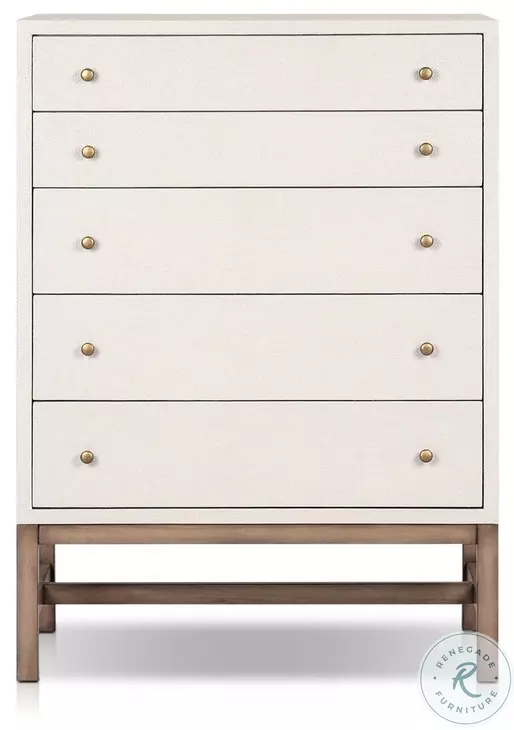 Fiona Ivory Painted Raffia Tall 5 Drawer Dresser