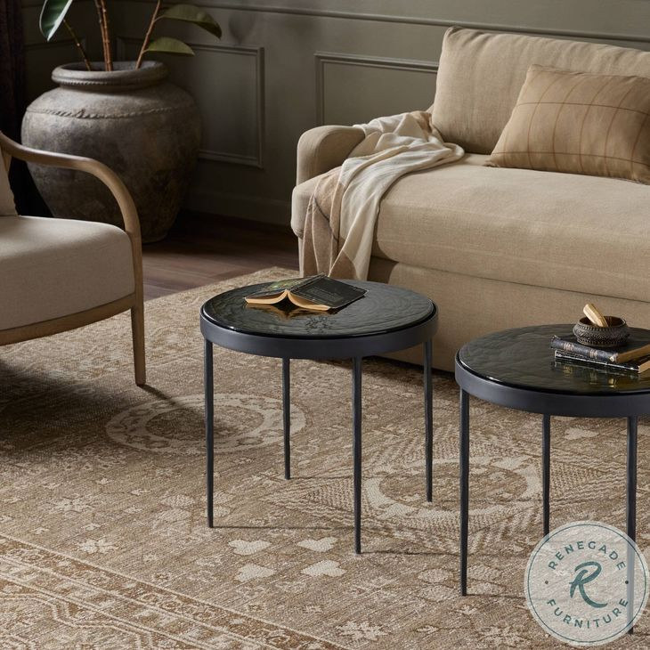 Yoko Moss Cast Glass Small Round Nesting Table