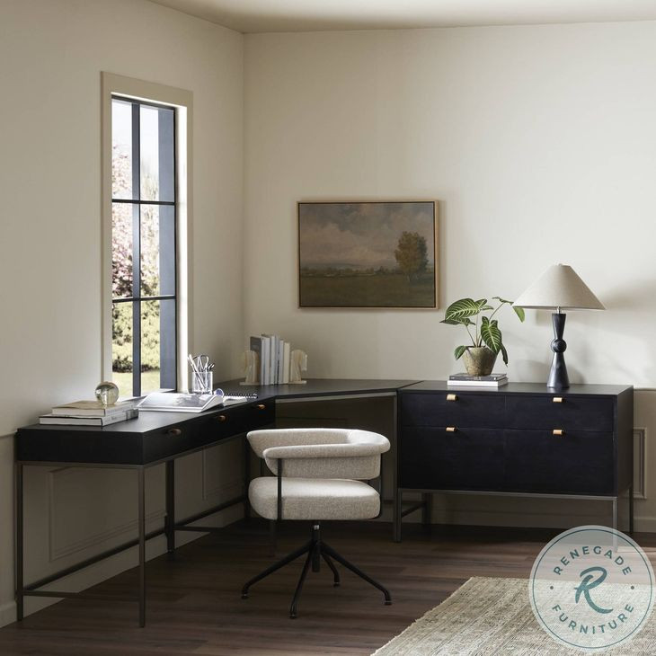 Trey Black Poplar Wide Filing Cabinet Desk System