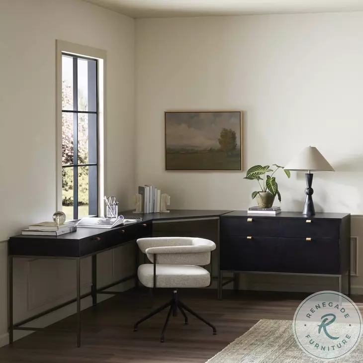 Trey Black Poplar Wide Filing Cabinet Desk System