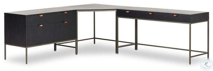 Trey Black Poplar Wide Filing Cabinet Desk System