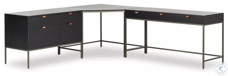 Trey Black Poplar Wide Filing Cabinet Desk System