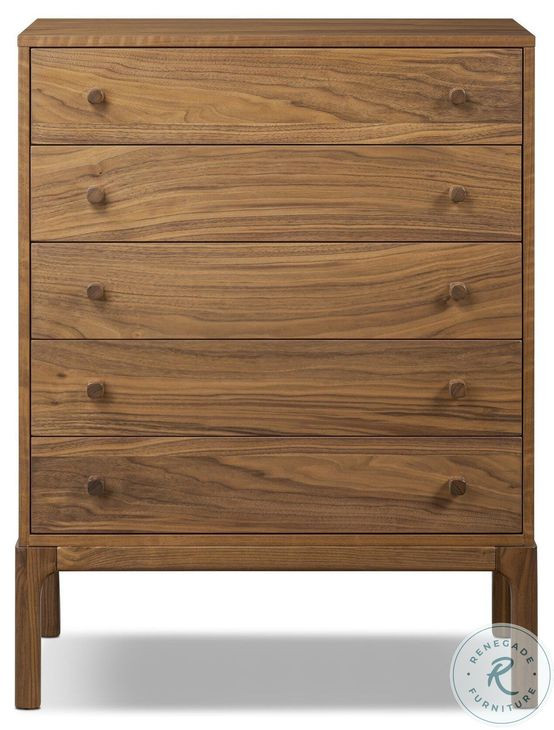 Arturo Natural Walnut Veneer 5 Drawer Chest