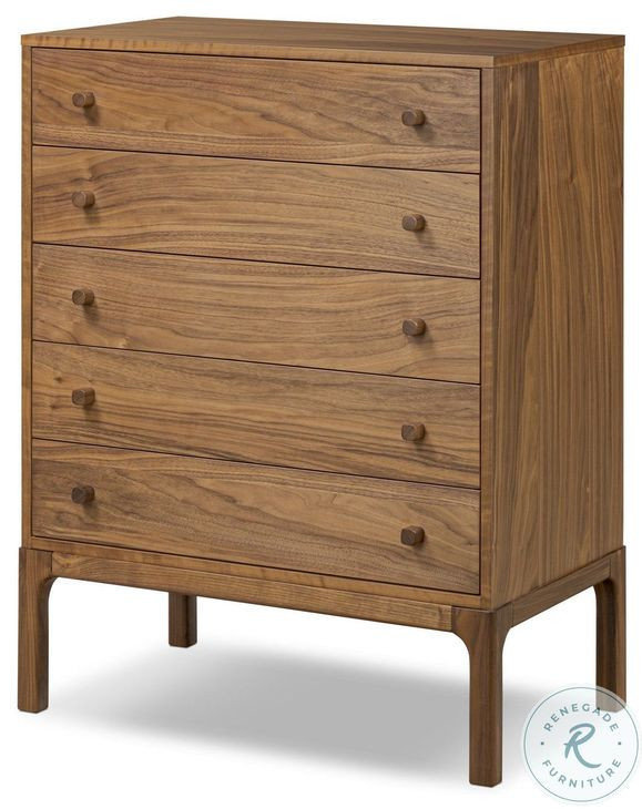 Arturo Natural Walnut Veneer 5 Drawer Chest