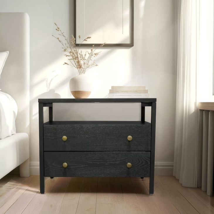 Avery Black 2 Drawers Nightstand