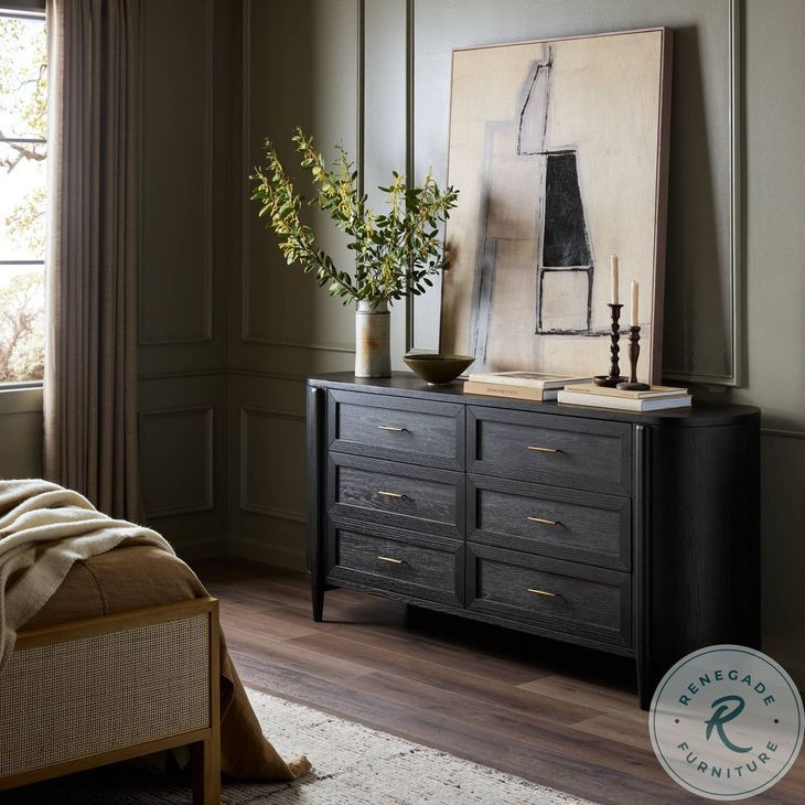 Tolle Drifted Matte Black Veneer 6 Drawer Dresser