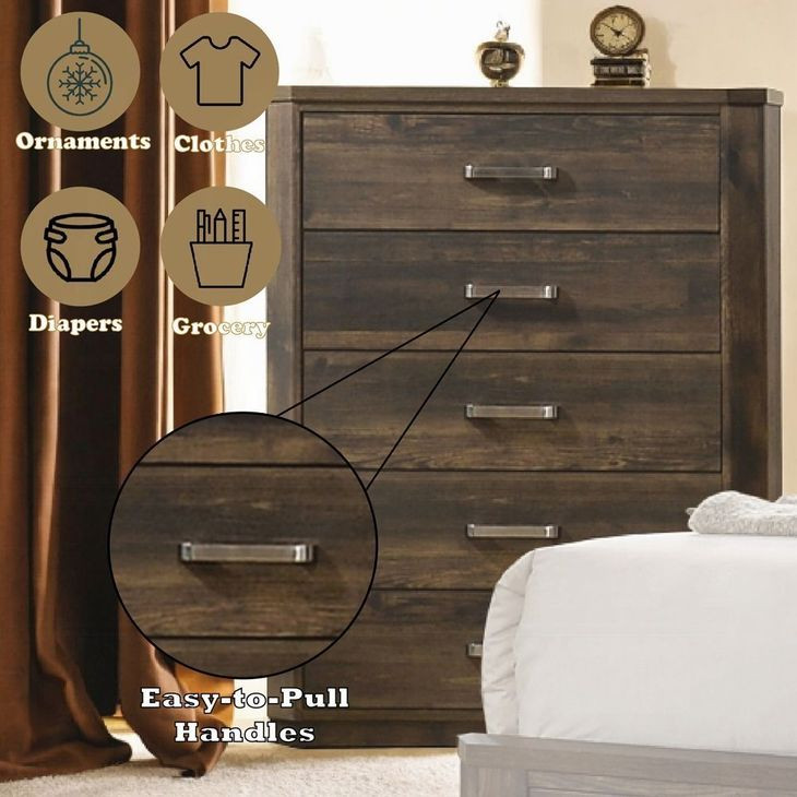 Elettra Rustic Walnut 5 Drawer Chest