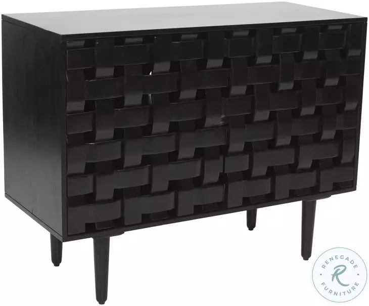 Trent Black 42" Woven Front Accent Cabinet