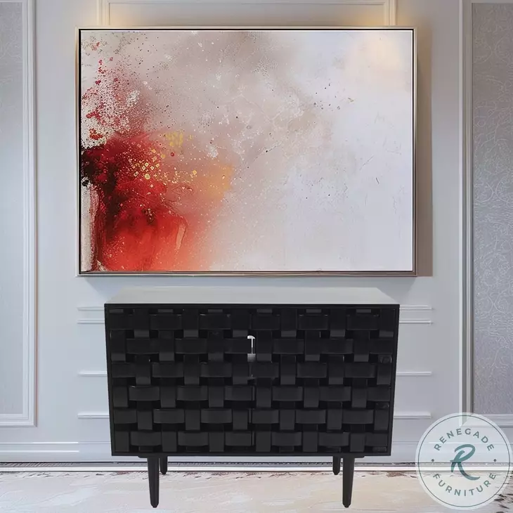 Trent Black 42" Woven Front Accent Cabinet