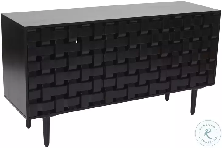 Trent Black 60" Woven Front Accent Cabinet
