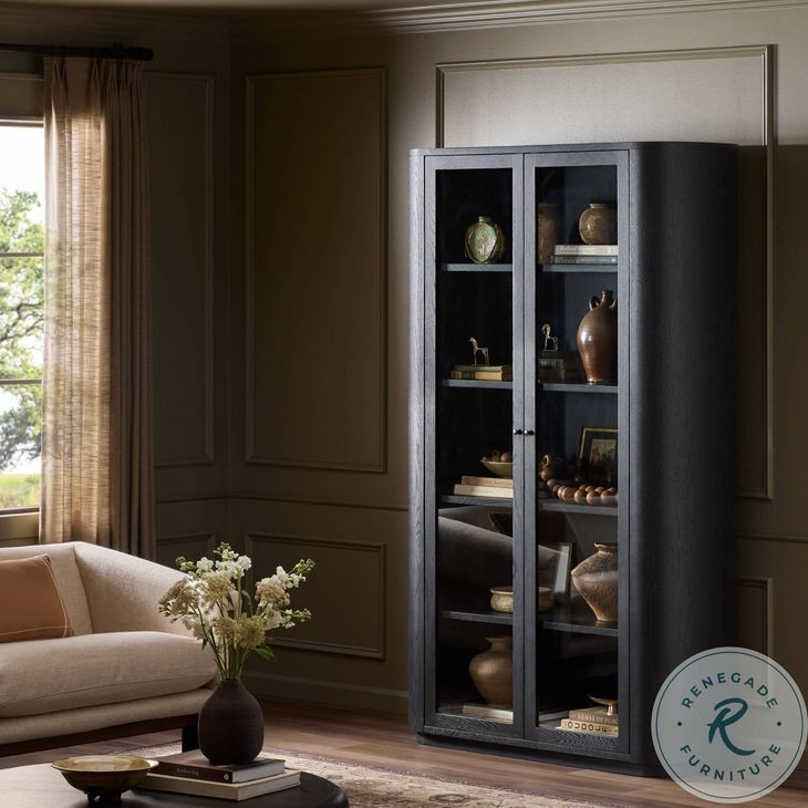 Pilar Charcoal Oak Veneer 2 Glass Door Cabinet