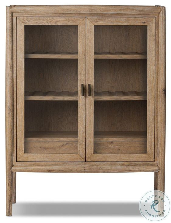 Glenview Weathered Oak 2 Glass Door Bar Cabinet