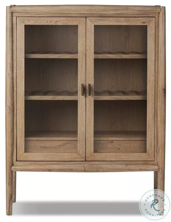 Glenview Weathered Oak 2 Glass Door Bar Cabinet