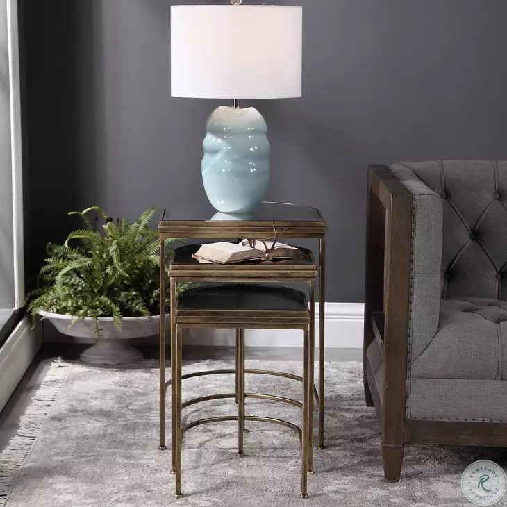 Raj Antique Brushed Gold Side Table Set of 3