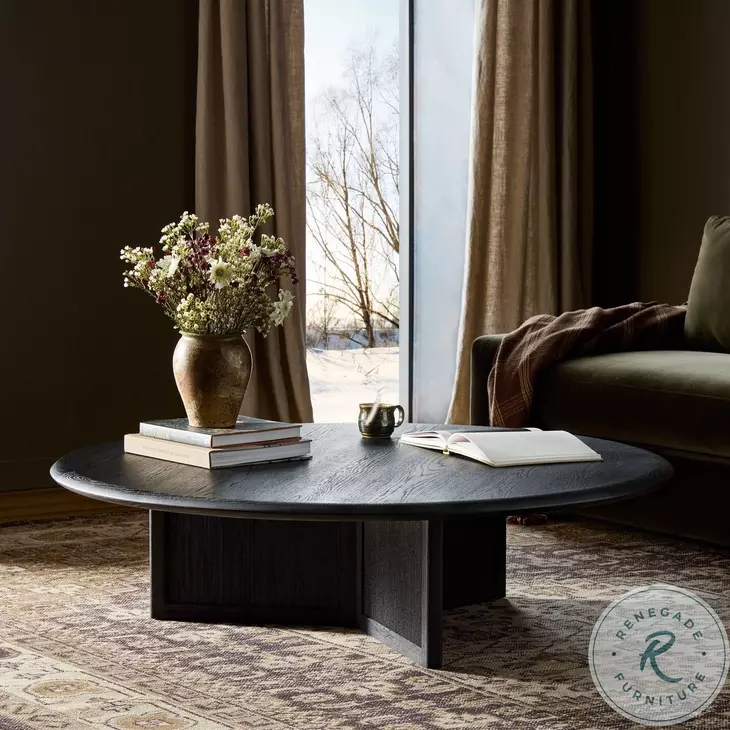 Rosenell Black Oak Veneer Round Occassional Table Set