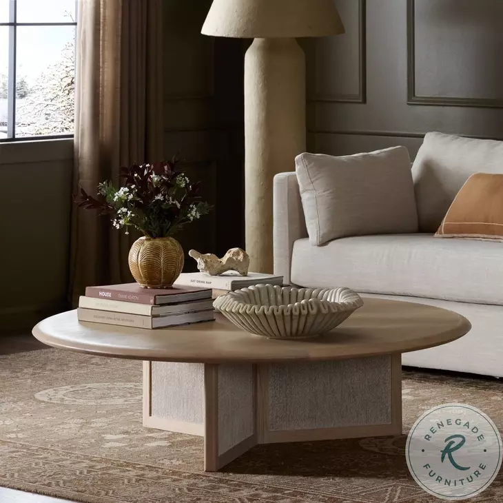 Rosenell Natural Oak Veneer Round Occassional Table Set