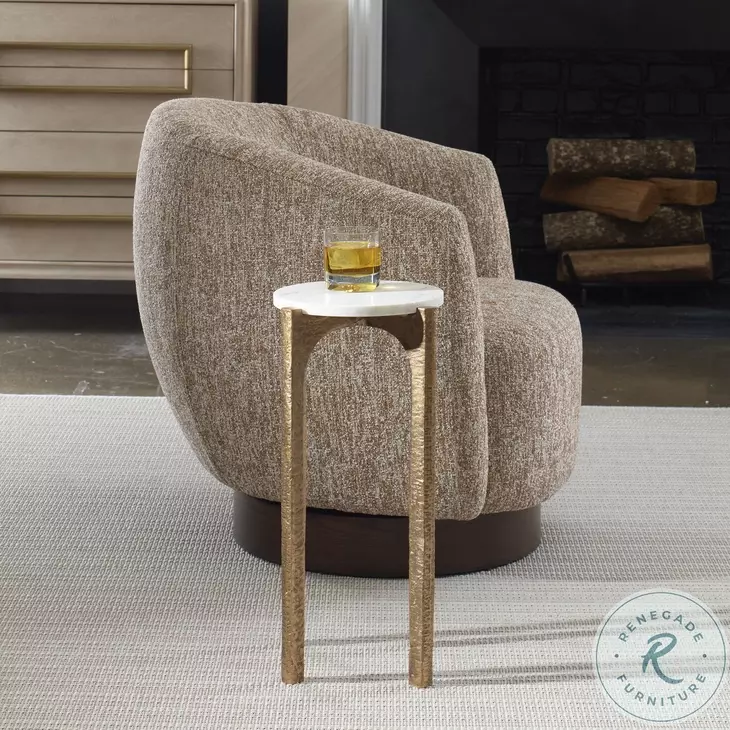 Sufi White Marble And Antique Brass Marble Drink Table