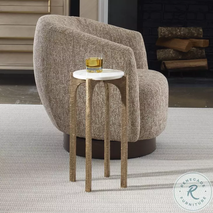 Sufi White Marble And Antique Brass Marble Drink Table