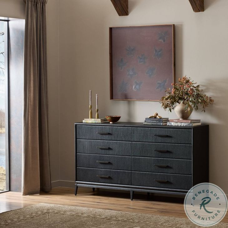 Rosenell Black Oak Veneer 8 Drawer Dresser