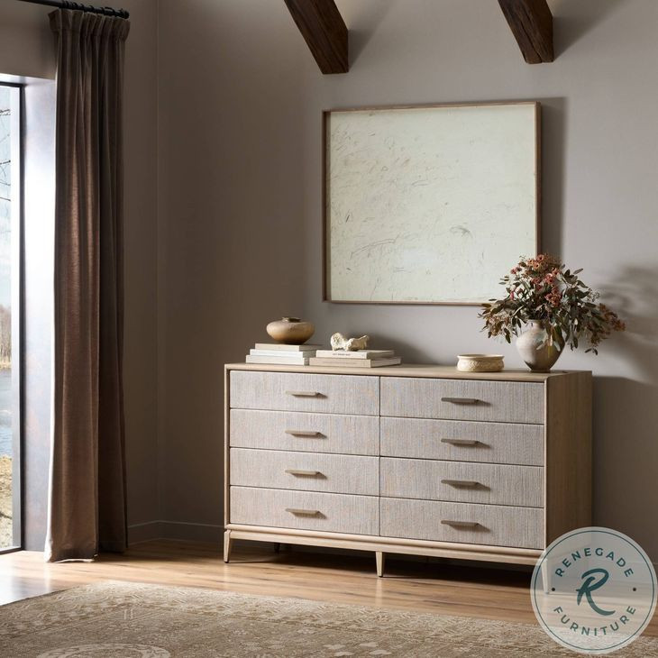 Rosenell Natural Oak Veneer 8 Drawer Dresser