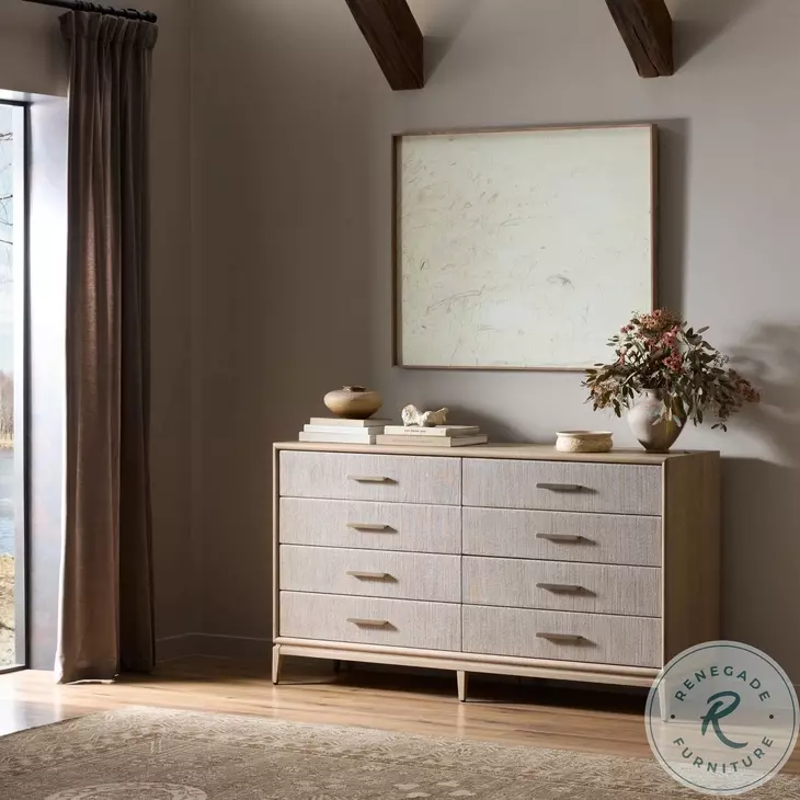 Rosenell Natural Oak Veneer 8 Drawer Dresser