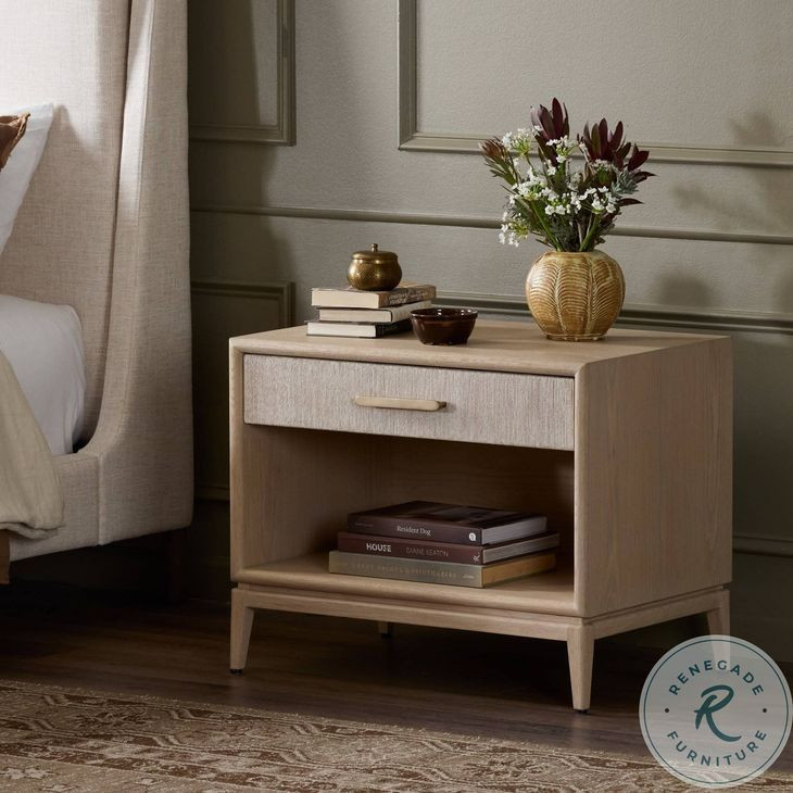 Rosenell Natural Oak Veneer Open 1 Drawer Nightstand