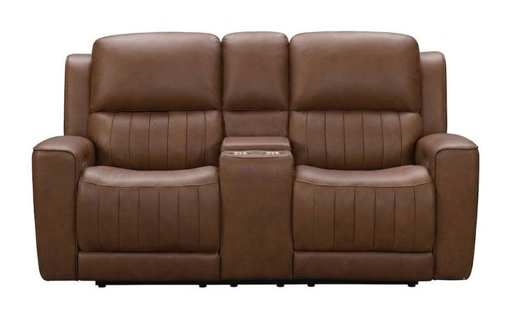 Pierce Homerun Cinnamon Leather 76" Zero Gravity Power Reclining Console Loveseat with Power Lumbar and USB Charging