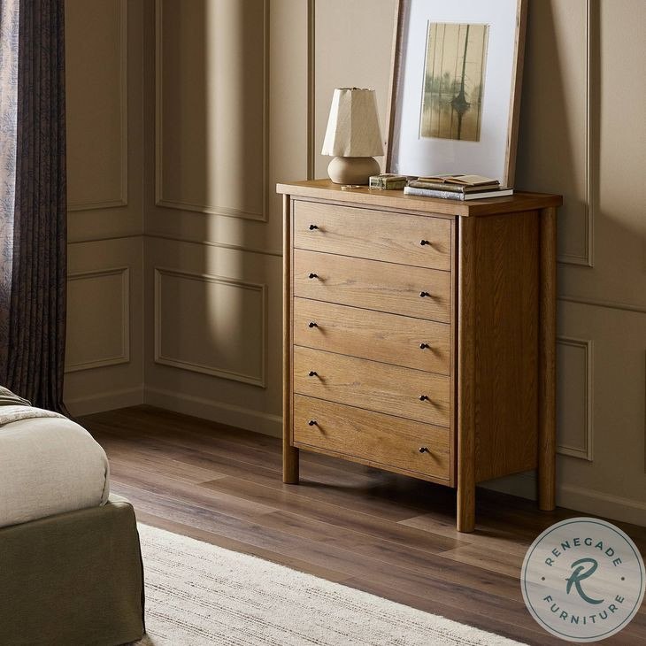 Roark Amber Oak Tall 5 Drawer Dresser