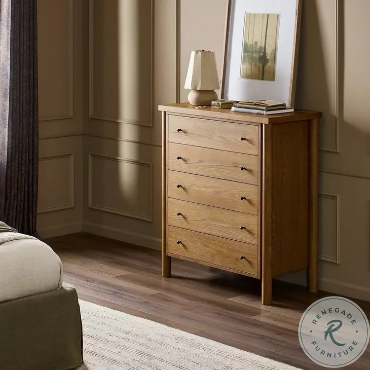 Roark Amber Oak Tall 5 Drawer Dresser