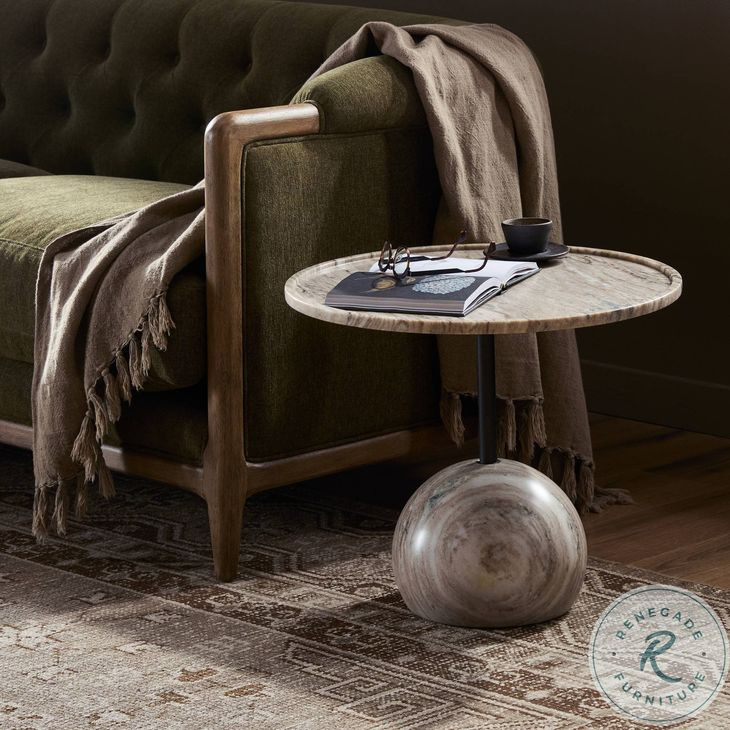 Viola Antique White Marble Round End Table