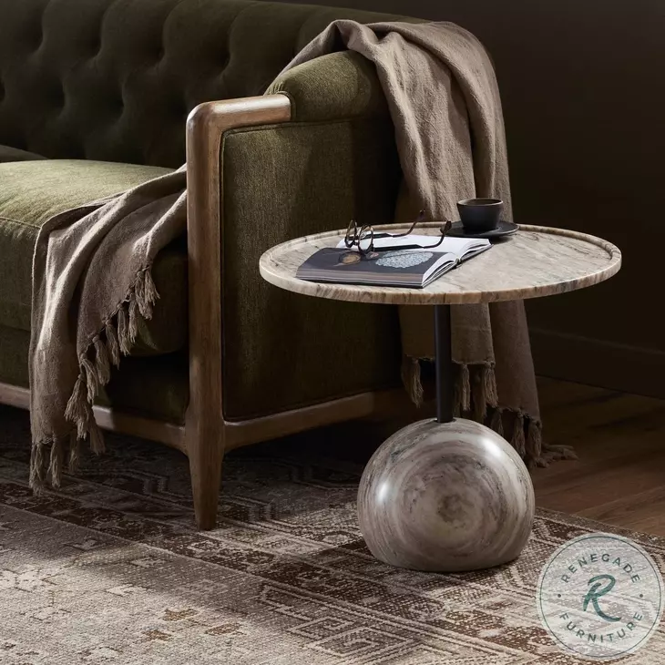 Viola Antique White Marble Round End Table