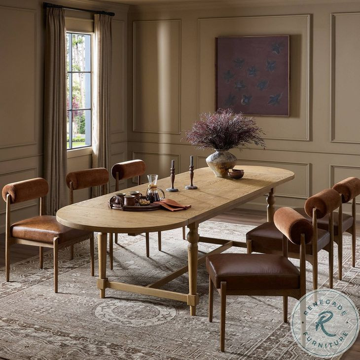 Blinn Worn Oak Veneer Leaf 88" Extendable Oval Dining Table