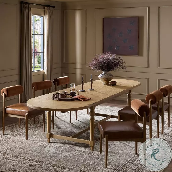 Blinn Worn Oak Veneer Leaf 88" Extendable Oval Dining Table