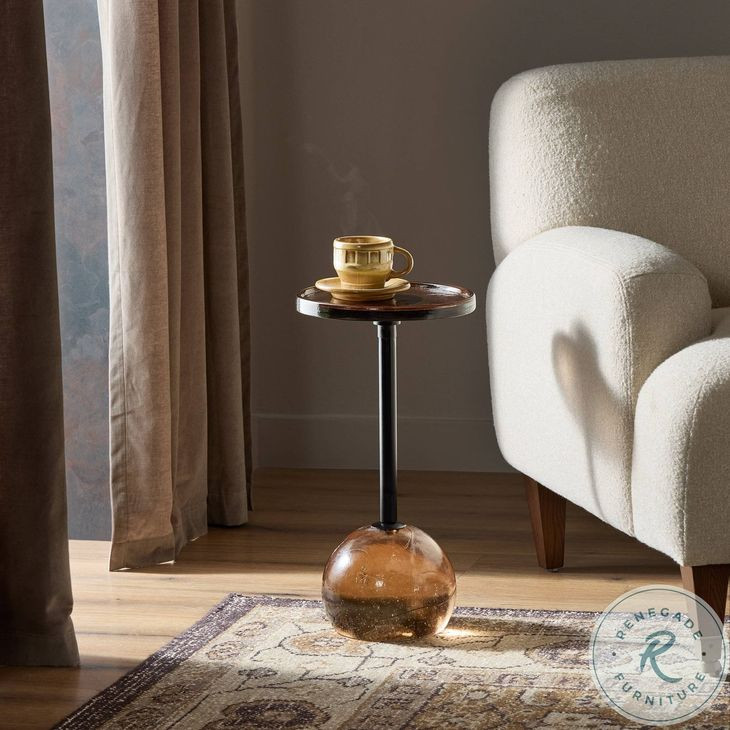 Viola Amber Cast Glass Round Accent Table