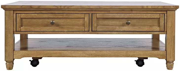 Brentwood Cascade Oak Rectangular Cocktail Table with 2 Drawers