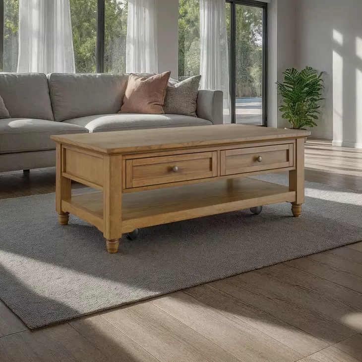 Brentwood Cascade Oak Rectangular Cocktail Table with 2 Drawers
