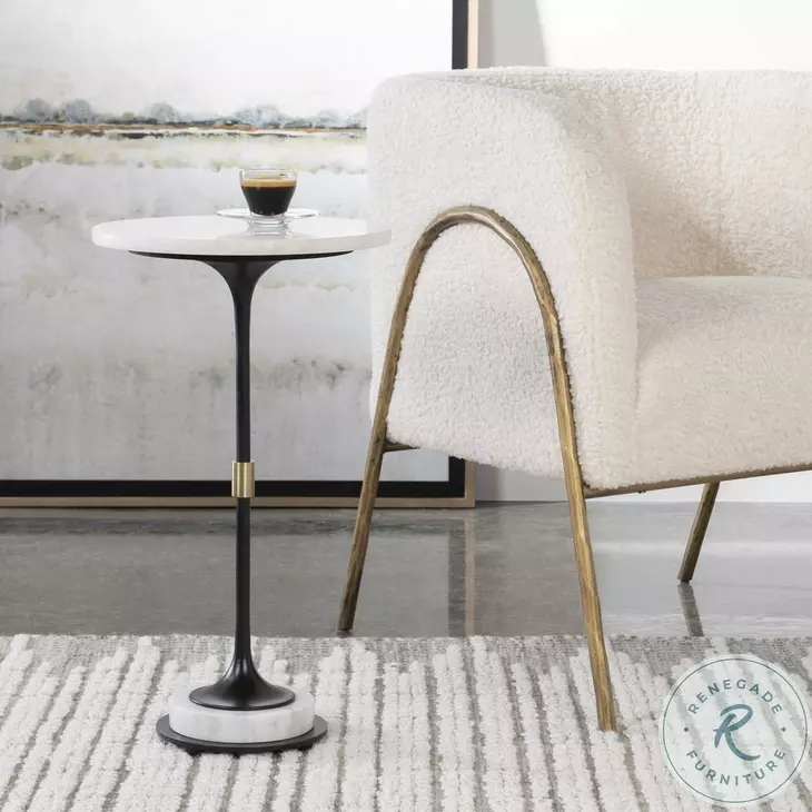 Sentry Black and White Marble End Table