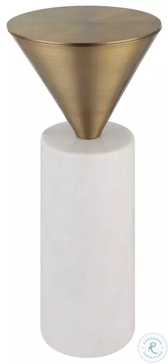 Top Hat White Marble and Brushed Brass End Table