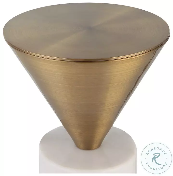 Top Hat White Marble and Brushed Brass End Table
