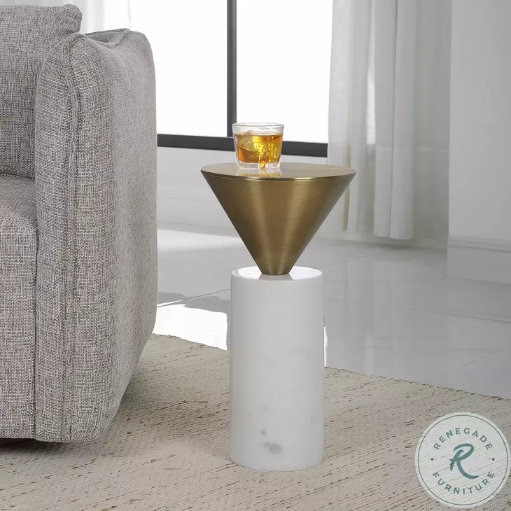 Top Hat White Marble and Brushed Brass End Table