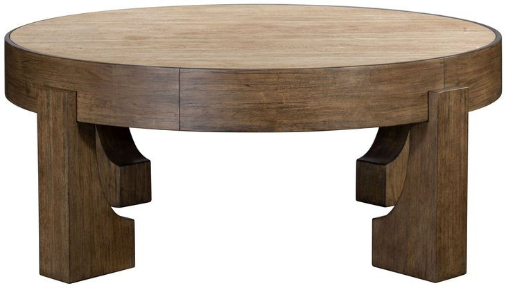 Canyon Espresso and Beige Round Travertine Top Coffee Table