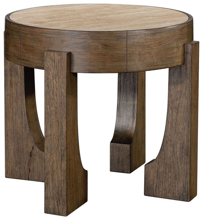 Canyon Espresso and Beige Round Travertine Top End Table