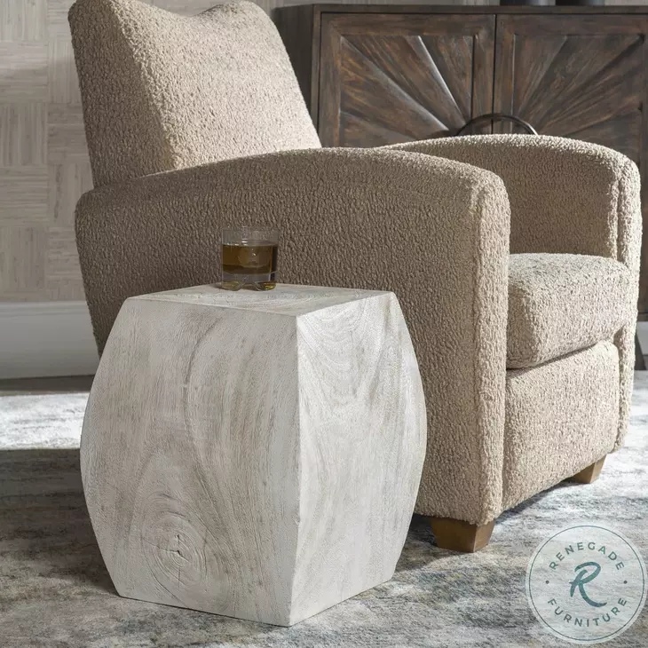 Azure Ivory Wooden Accent Stool