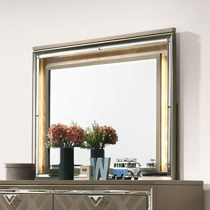Skylar Dark Champagne Rectangular Dresser Mirror with LED