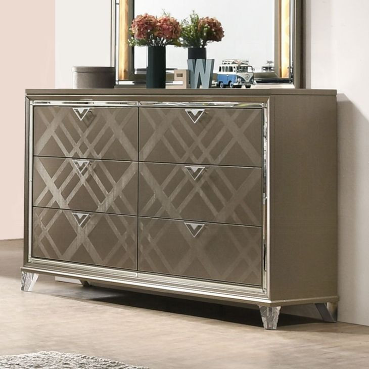 Skylar Dark Champagne 6 Drawer Dresser