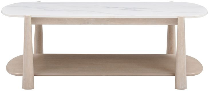 Horizons White Oak and White Marble Rectangular Cocktail Table