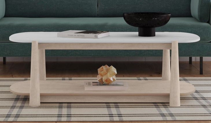 Horizons White Oak and White Marble Rectangular Cocktail Table