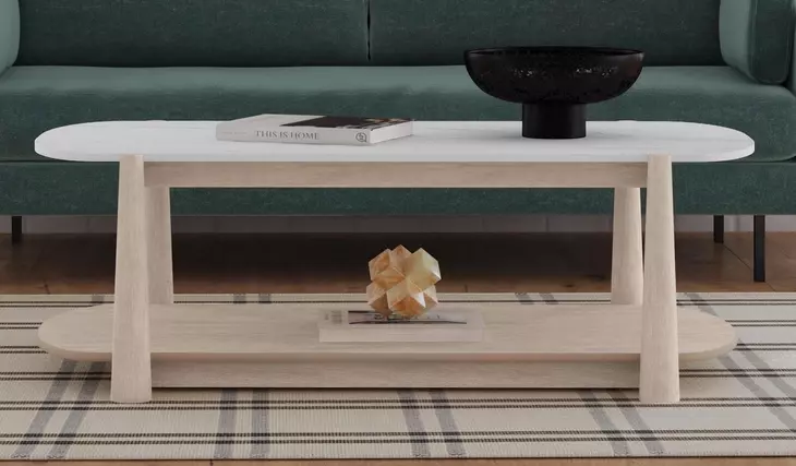 Horizons White Oak and White Marble Rectangular Occassional Table Set