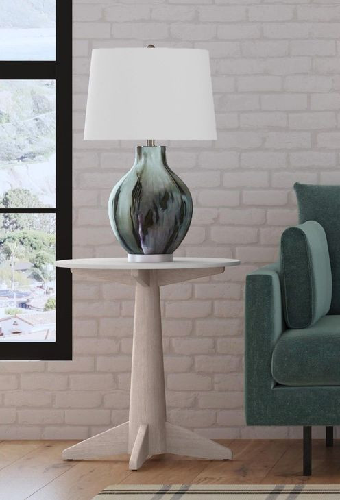 Horizons White Oak and White Marble Round End Table