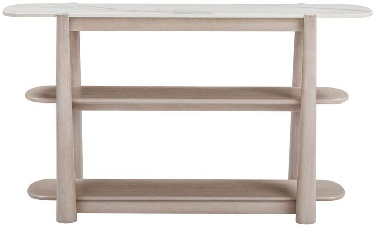 Horizons White Oak and White Marble Oval Console Table